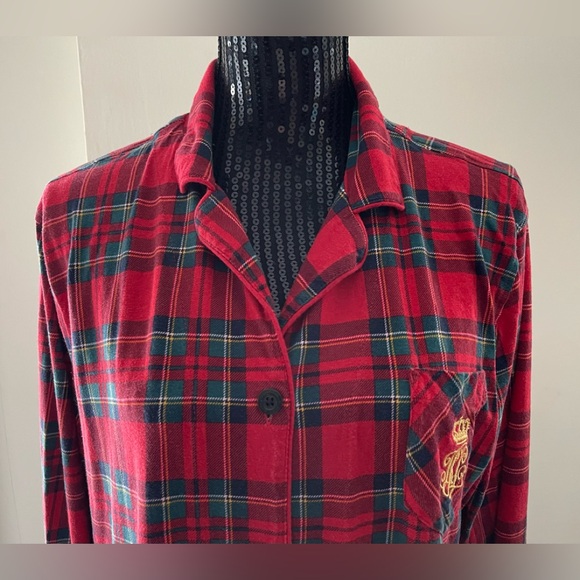 Lauren Ralph Lauren Red Plaid Button Down Sleep Shirt Size 1X - Picture 2 of 9